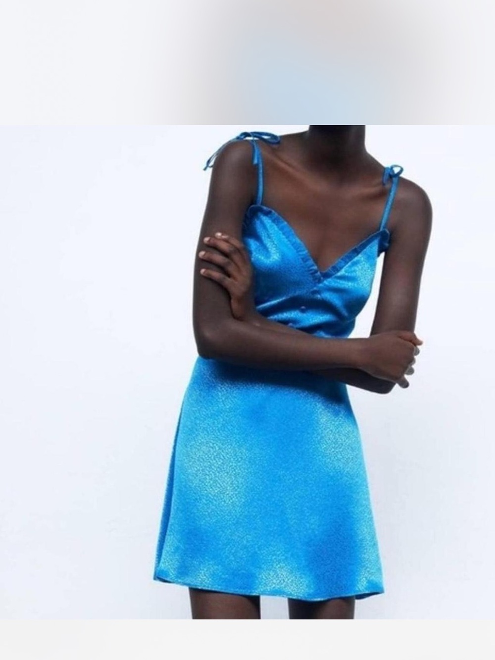 Zara Electric Blue Satin Tie-Strap Mini Dress